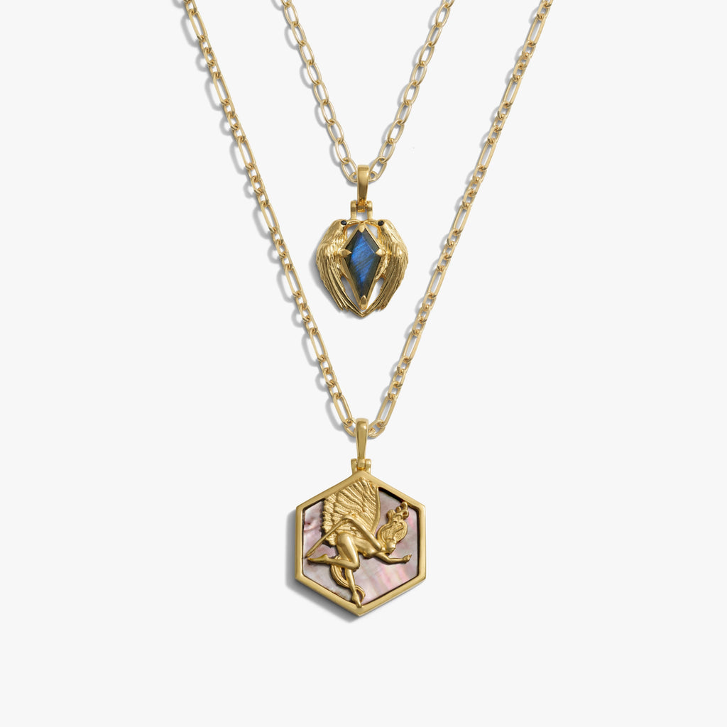 Awe Inspired Necklaces 14K Yellow Gold Vermeil The Morrigan Raven Necklace Set