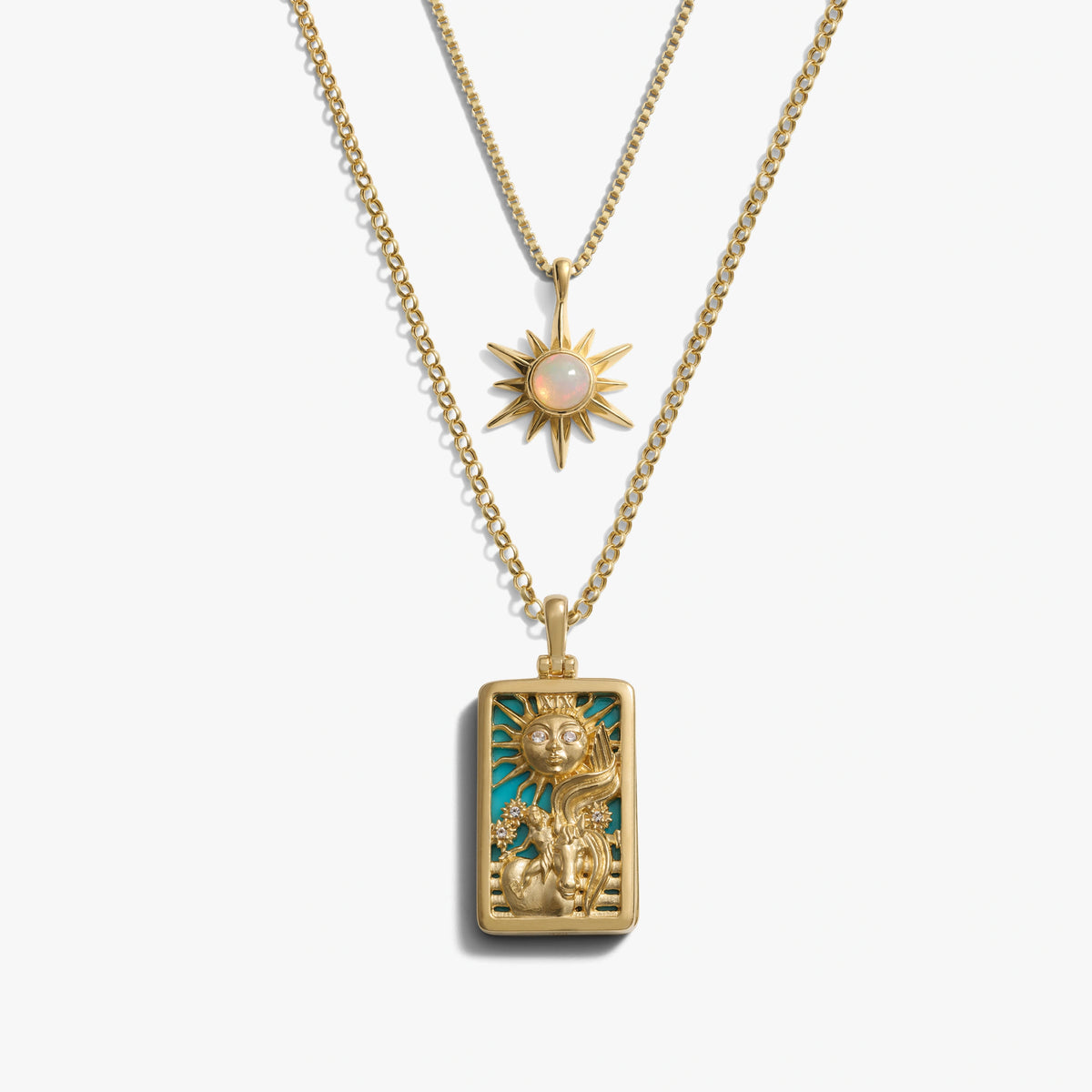 Awe Inspired Necklaces 14K Yellow Gold Vermeil The Sun Tarot Necklace Set