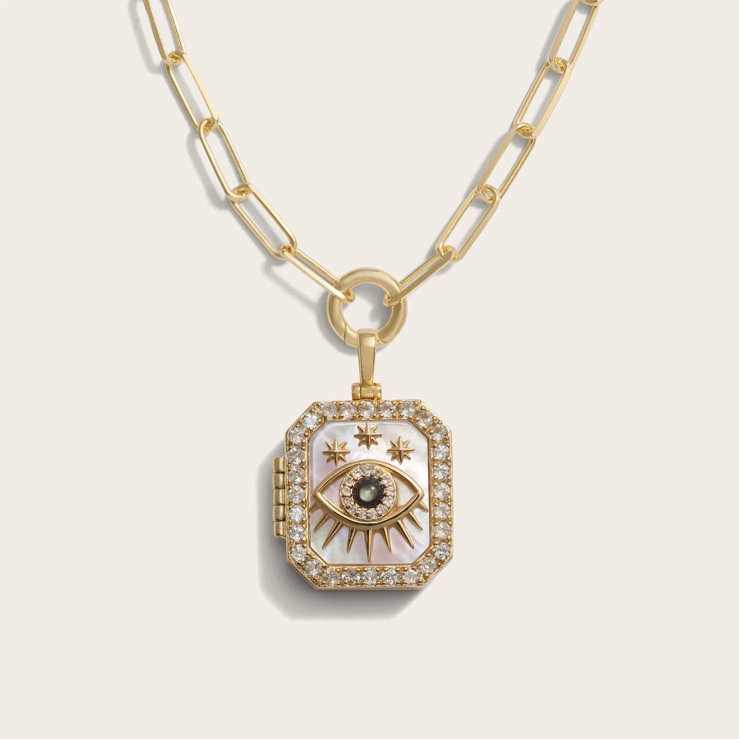 Awe Inspired Necklaces 14K Yellow Gold Vermeil Third Eye Locket Single Charm Necklace
