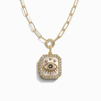 Awe Inspired Necklaces 14K Yellow Gold Vermeil Third Eye Locket Single Charm Necklace