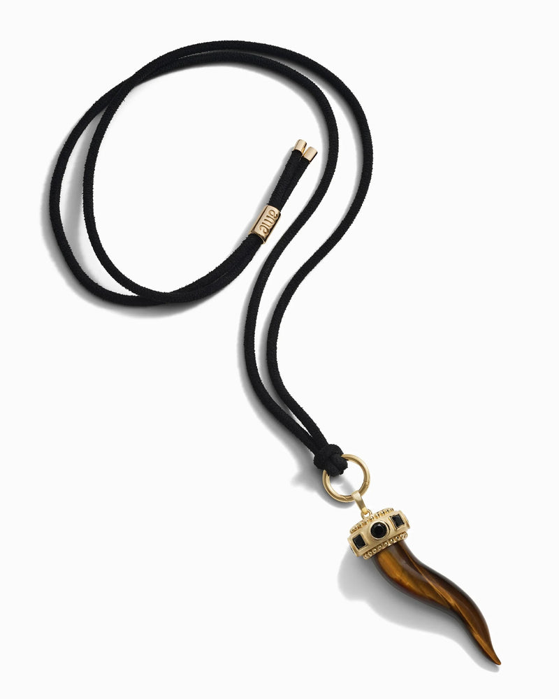 Awe Inspired Necklaces 14K Yellow Gold Vermeil Tiger's Eye Horn Cord Charm Necklace