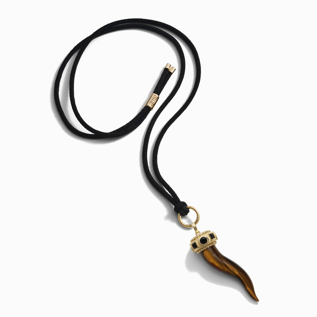 Awe Inspired Necklaces 14K Yellow Gold Vermeil Tiger's Eye Horn Cord Charm Necklace