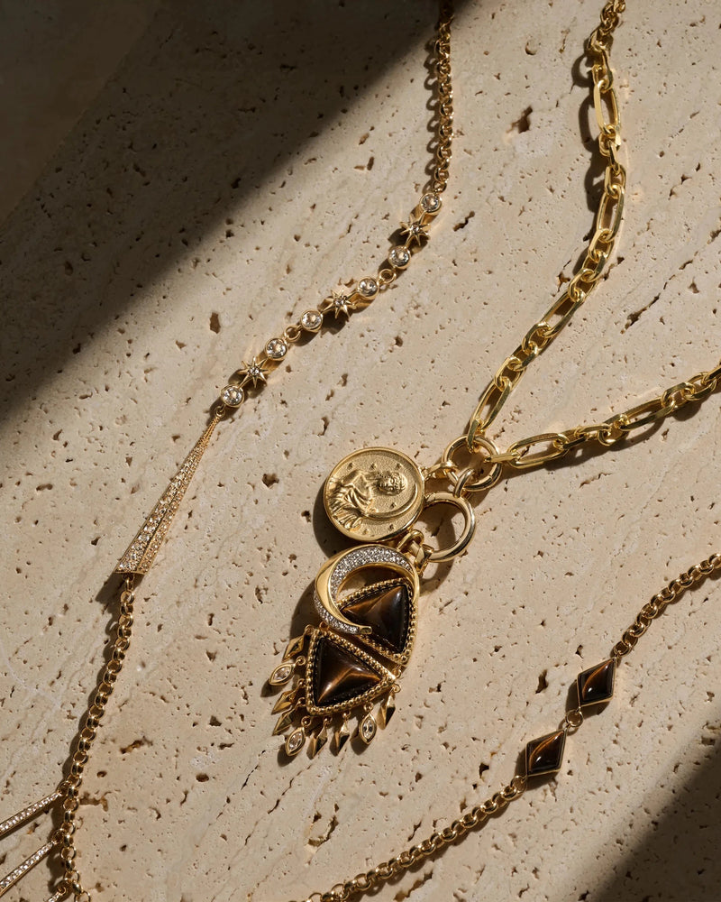 Awe Inspired Necklaces 14K Yellow Gold Vermeil Tiger's Eye Long Boho Necklace