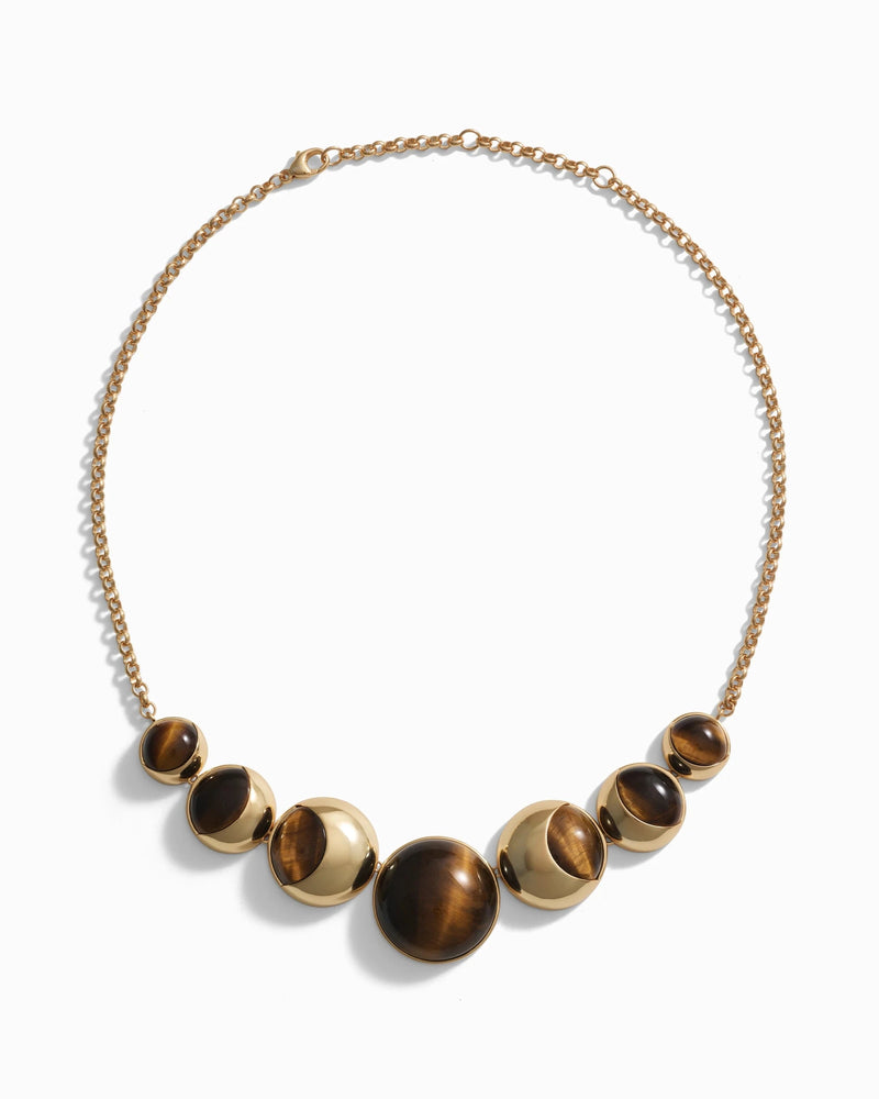Awe Inspired Necklaces 14K Yellow Gold Vermeil Tiger's Eye Moon Phase Statement Necklace
