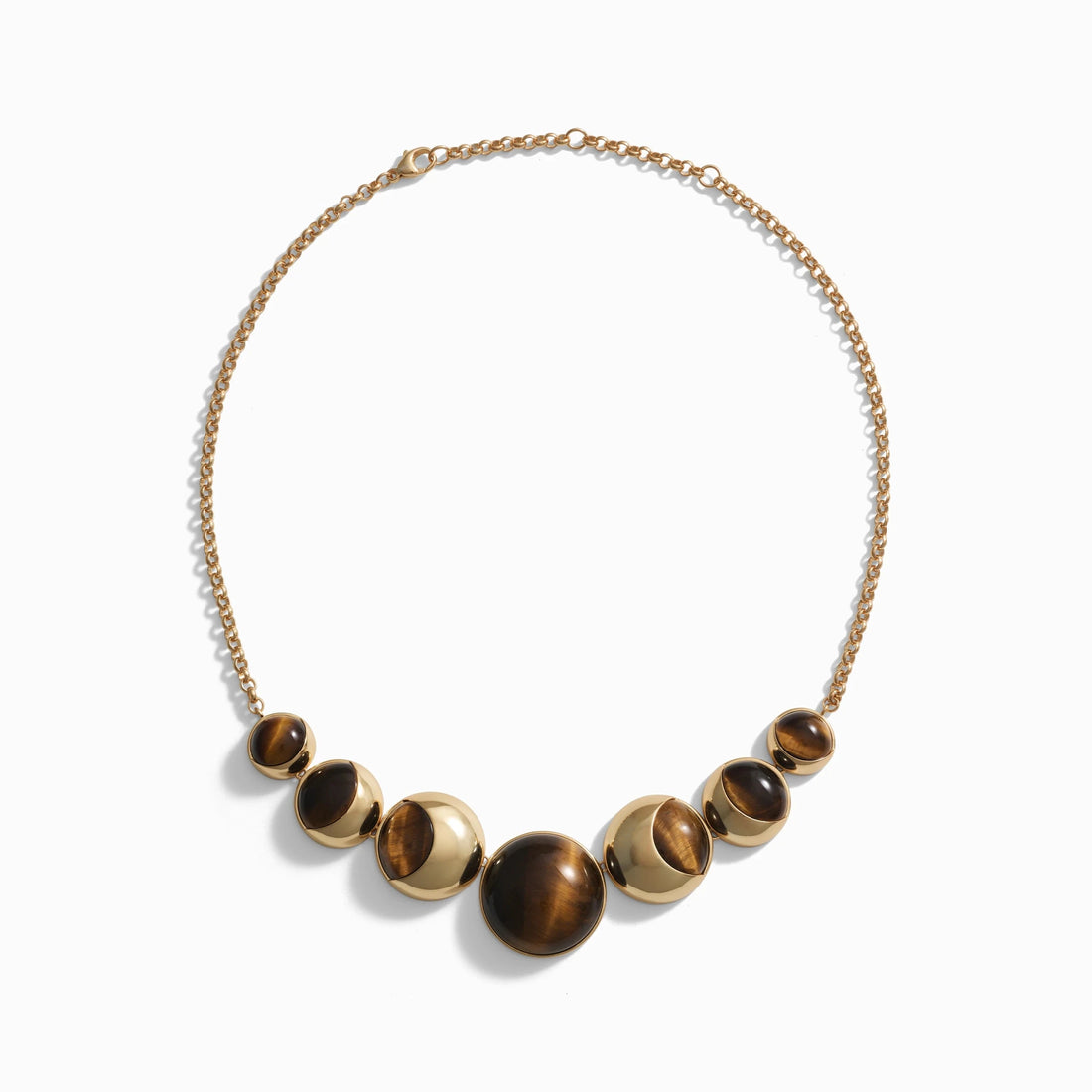 Awe Inspired Necklaces 14K Yellow Gold Vermeil Tiger's Eye Moon Phase Statement Necklace