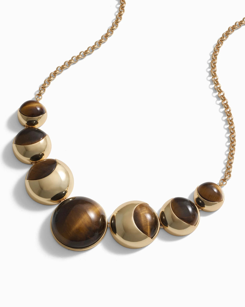 Awe Inspired Necklaces 14K Yellow Gold Vermeil Tiger's Eye Moon Phase Statement Necklace