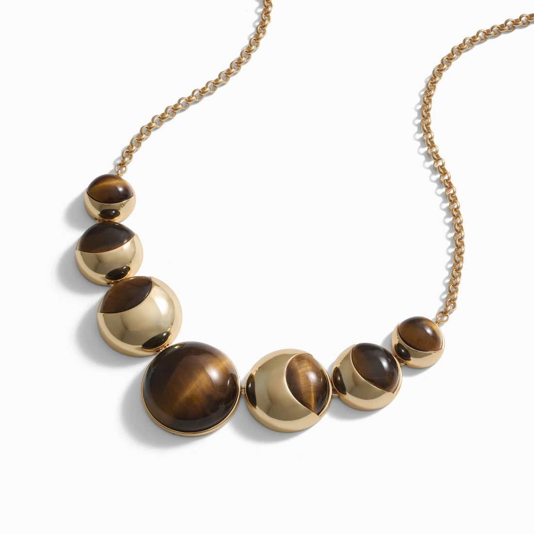 Awe Inspired Necklaces 14K Yellow Gold Vermeil Tiger's Eye Moon Phase Statement Necklace