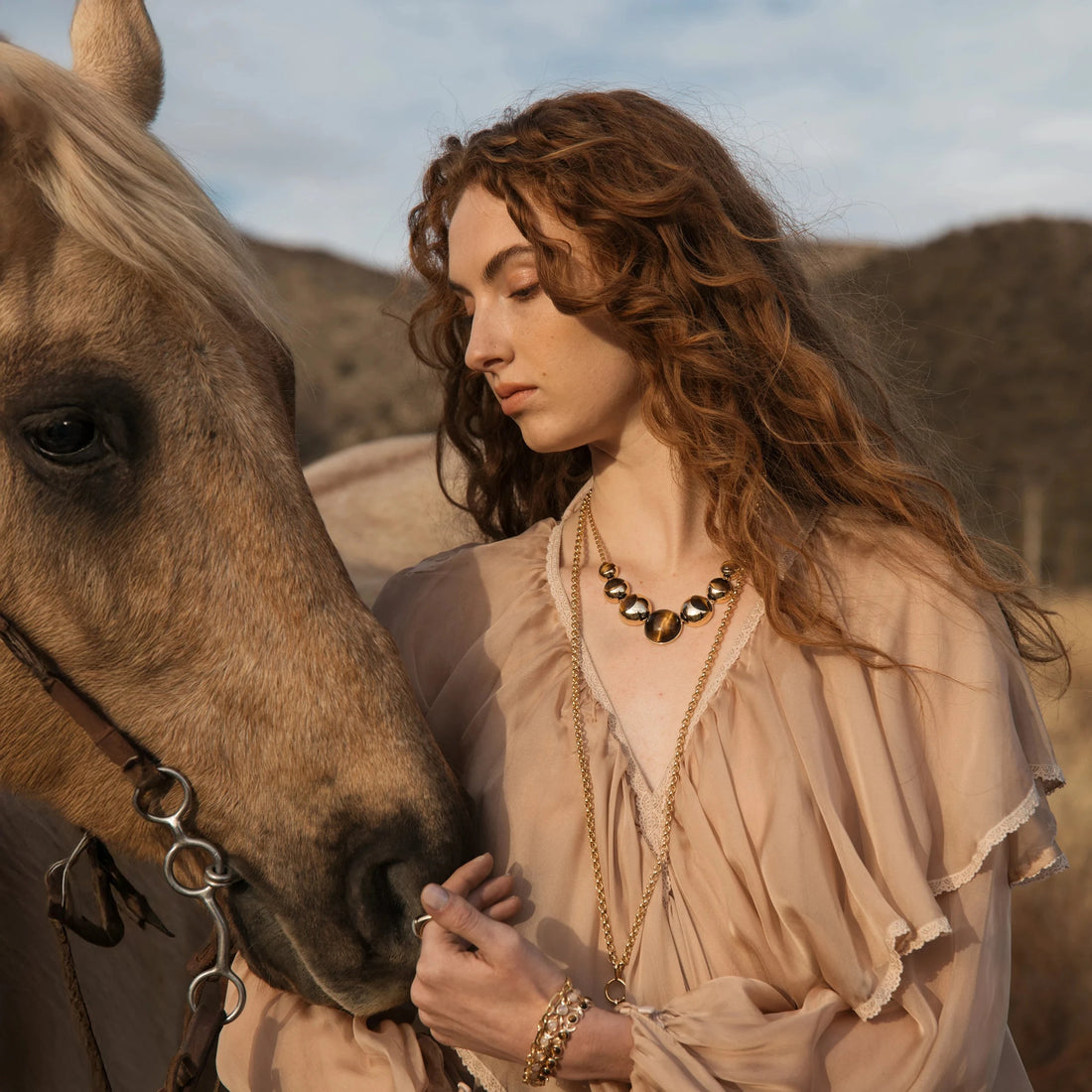 Awe Inspired Necklaces 14K Yellow Gold Vermeil Tiger's Eye Moon Phase Statement Necklace