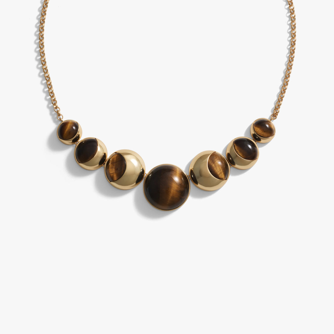 Awe Inspired Necklaces 14K Yellow Gold Vermeil Tiger's Eye Moon Phase Statement Necklace