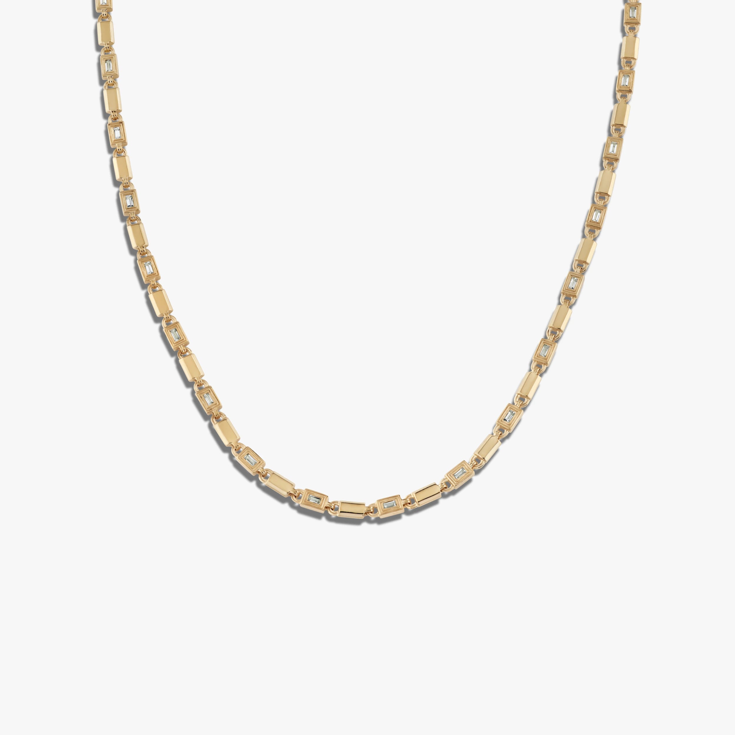Awe Inspired Necklaces 14K Yellow Gold Vermeil / White Topaz Geo Link Tennis Necklace
