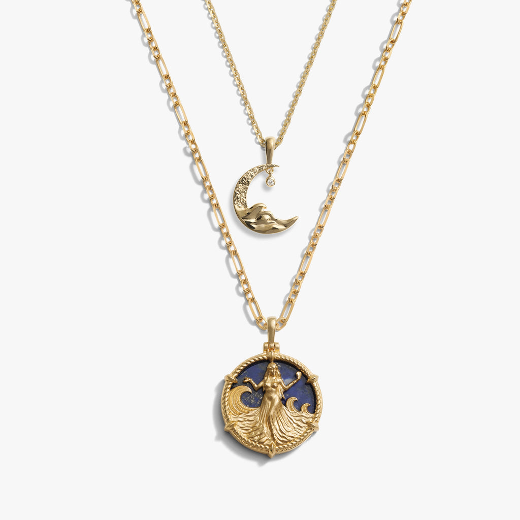 Awe Inspired Necklaces 14K Yellow Gold Vermeil Yemaya Ocean Tides Necklace Set