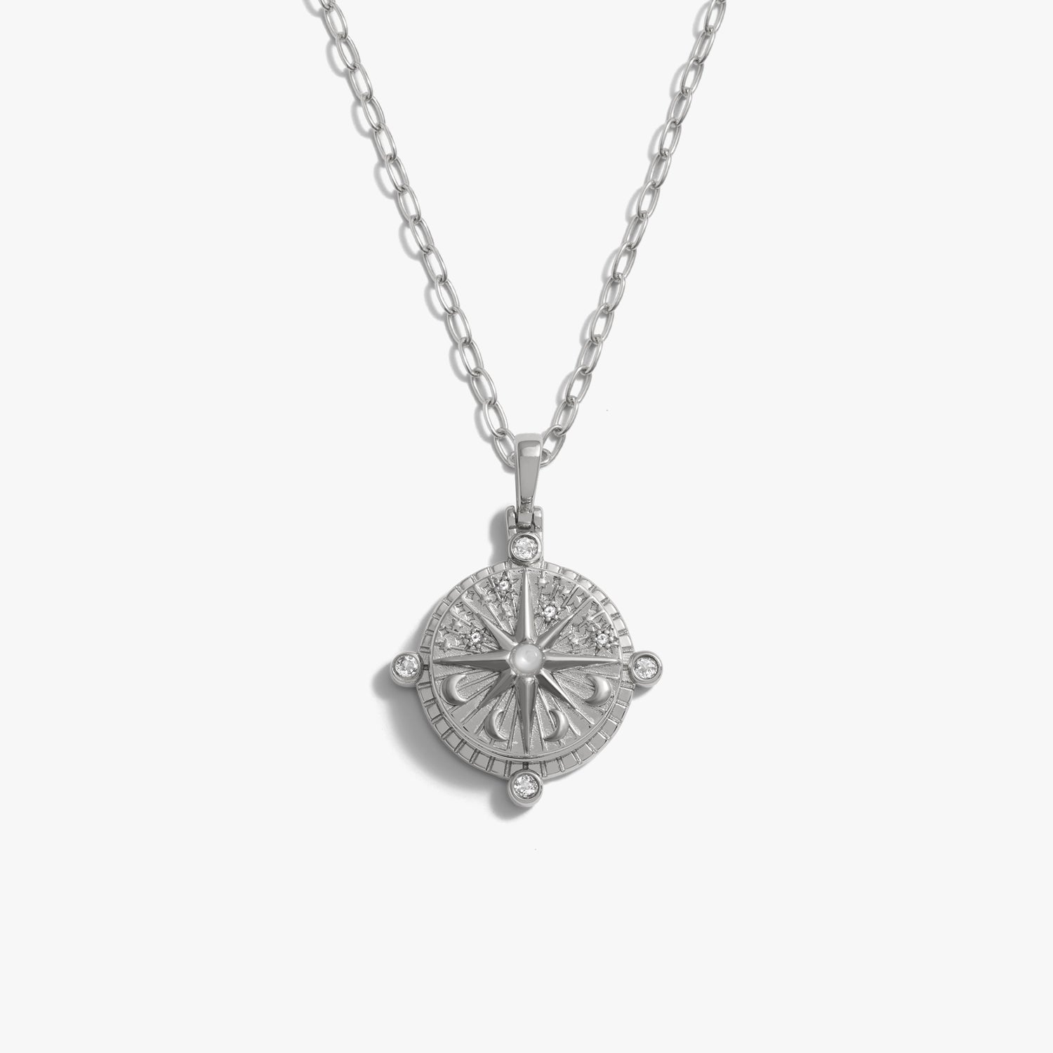 Awe Inspired Necklaces 925 Sterling Silver / 16"-18" Delicate Paperclip Chain Compass Locket Necklace