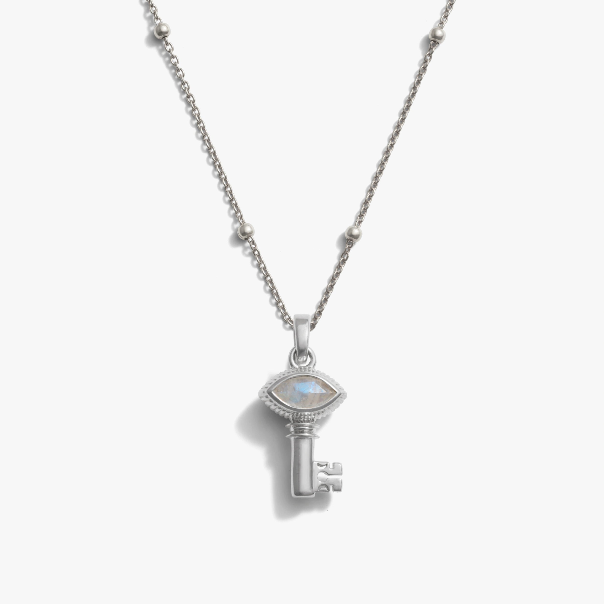 Awe Inspired Necklaces 925 Sterling Silver / 16-18'' Mini Moonstone Key Necklace