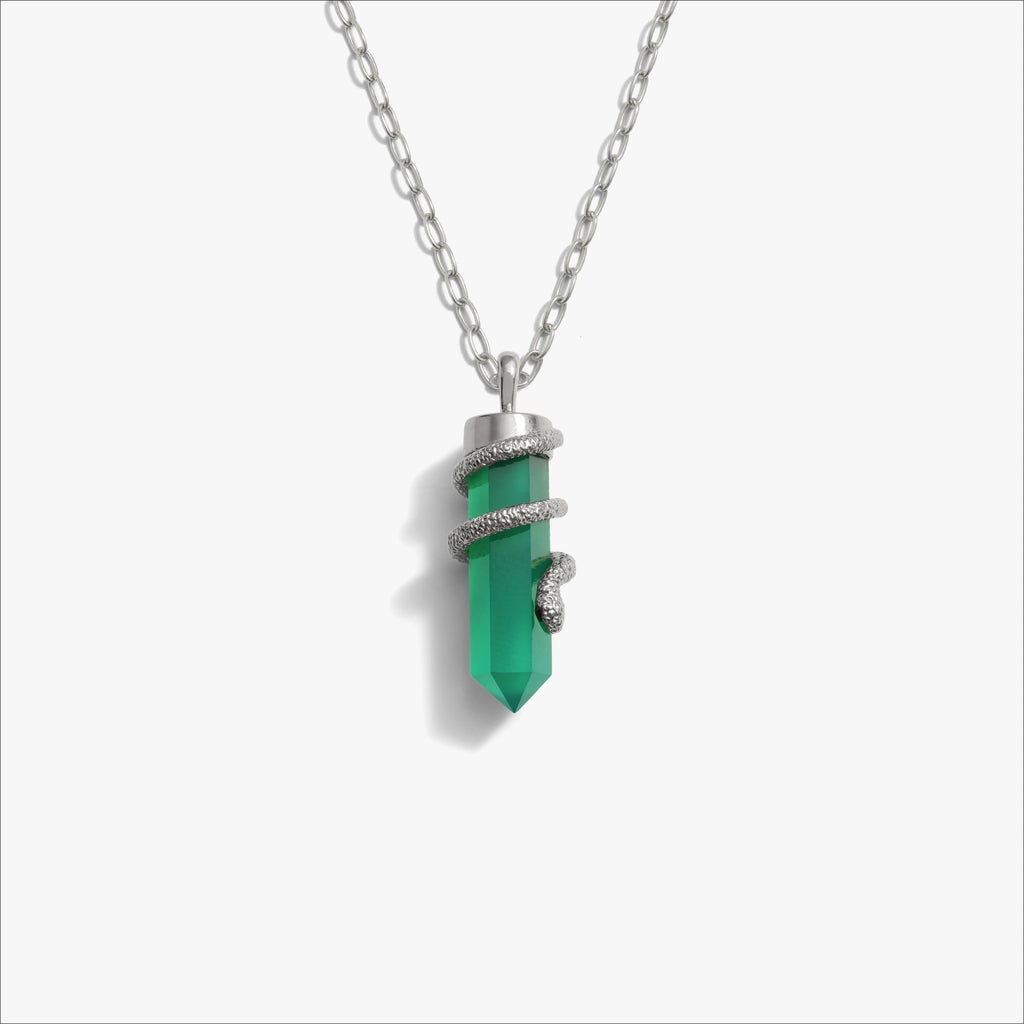 Awe Inspired Necklaces 925 Sterling Silver / 16"-18" Mini Paperclip Chain Green Onyx Crystal Snake Necklace