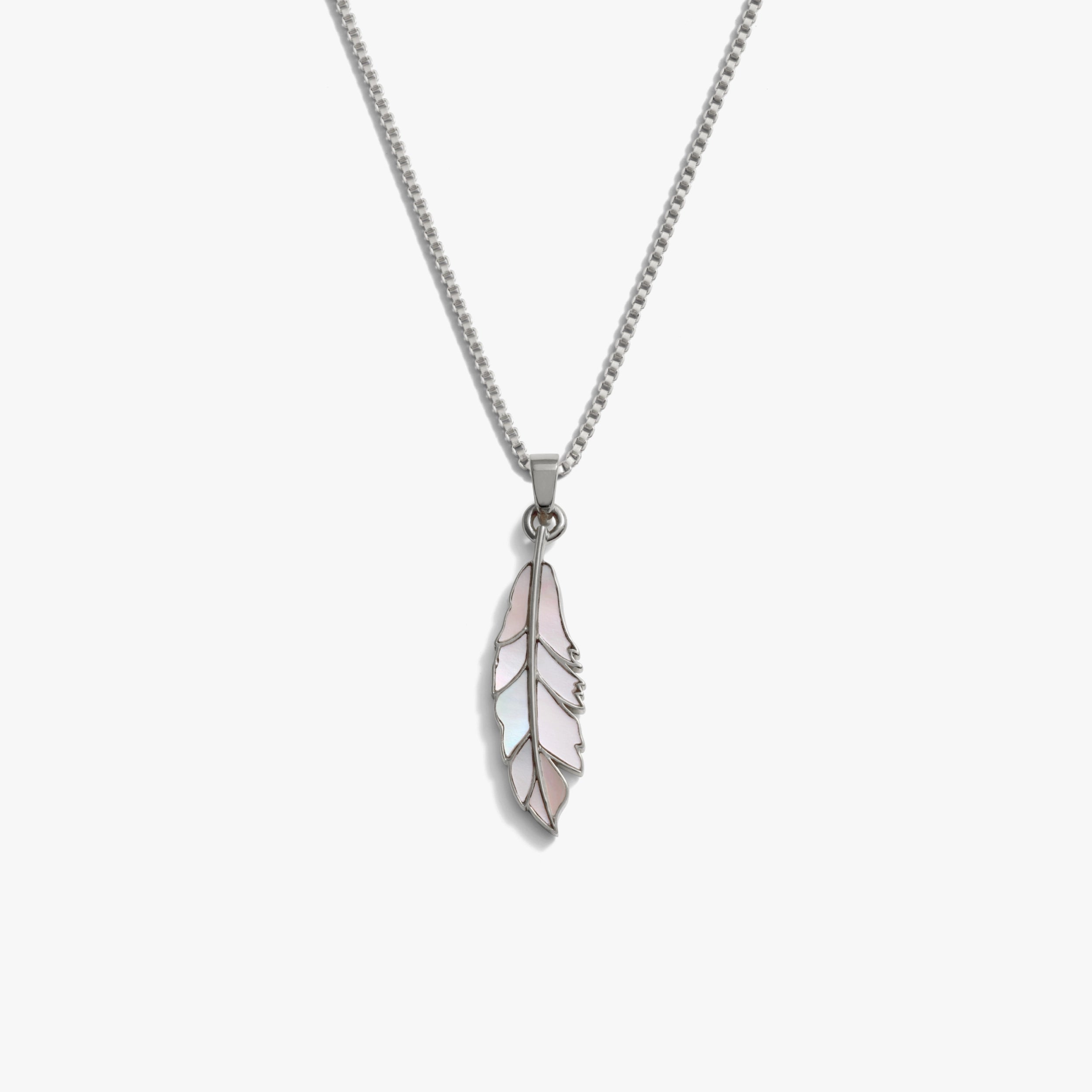 Awe Inspired Necklaces 925 Sterling Silver / 16"-18" Mother of Pearl Feather Necklace