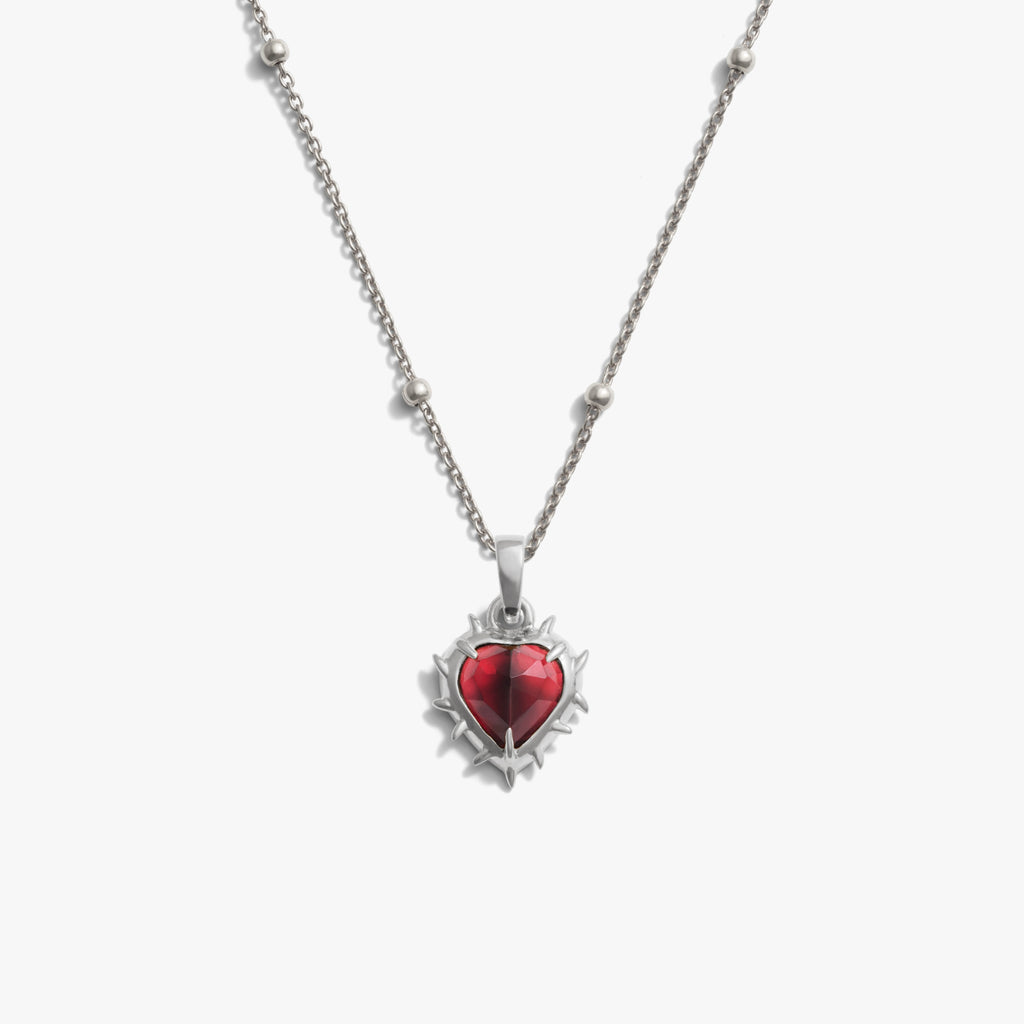 Awe Inspired Necklaces 925 Sterling Silver / 16-18'' / Red Garnet Heart of Thorns Necklace