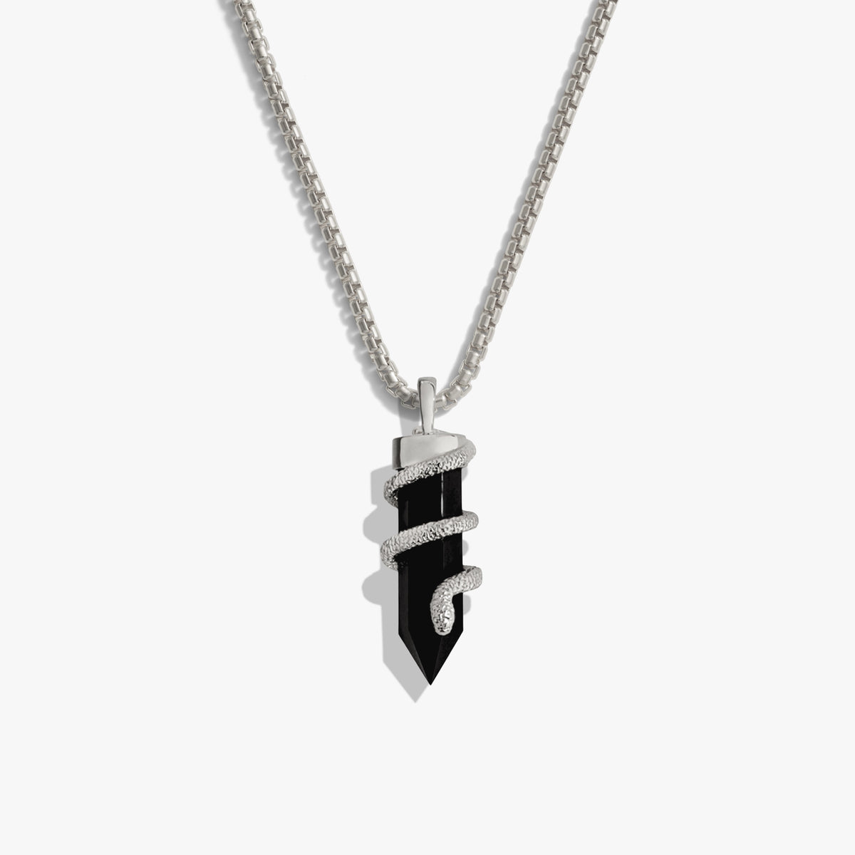 Awe Inspired Necklaces 925 Sterling Silver / 20" 2.1mm Rounded Box Chain Men's Black Onyx Crystal Snake Necklace