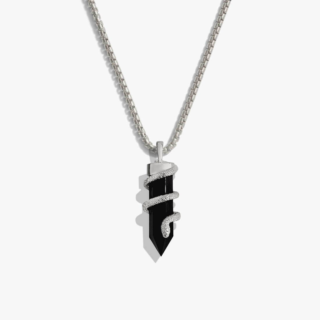 Awe Inspired Necklaces 925 Sterling Silver / 20" 2.1mm Rounded Box Chain Men's Black Onyx Crystal Snake Necklace