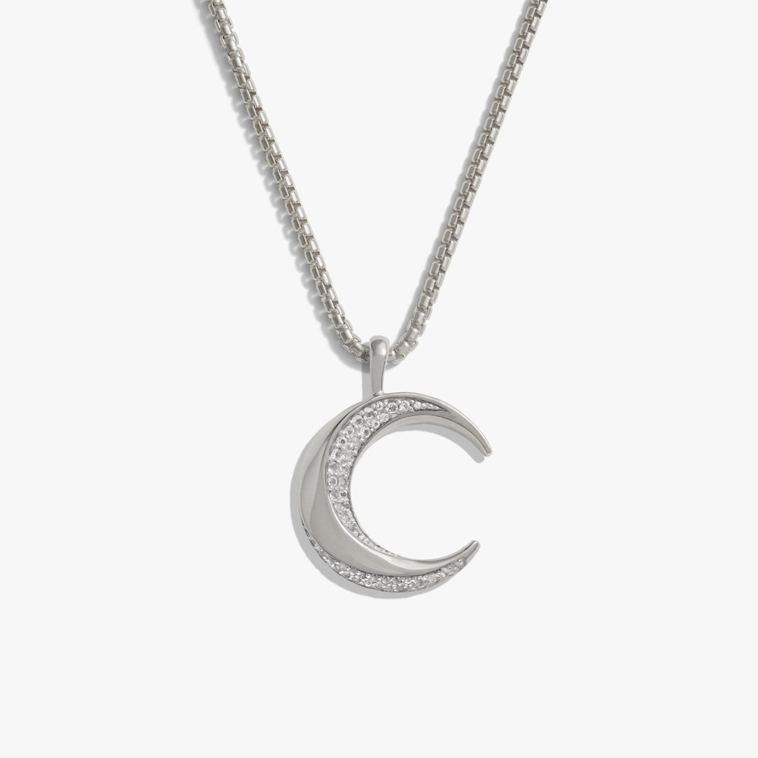 Awe Inspired Necklaces 925 Sterling Silver / 20" 2.1mm Rounded Box Chain Men's Twisted Moon Necklace