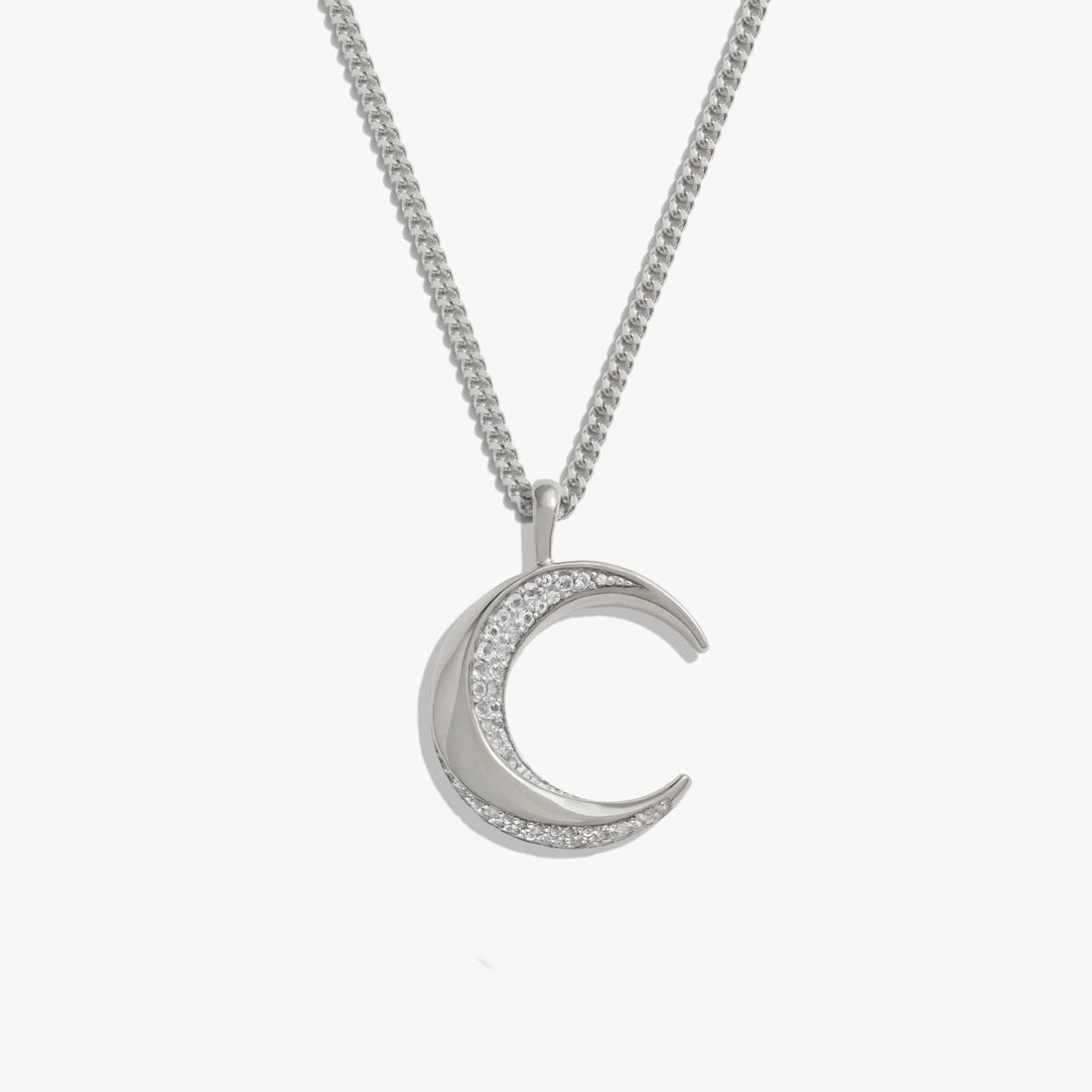 Awe Inspired Necklaces 925 Sterling Silver / 20"-22" Cuban Chain Twisted Moon Necklace