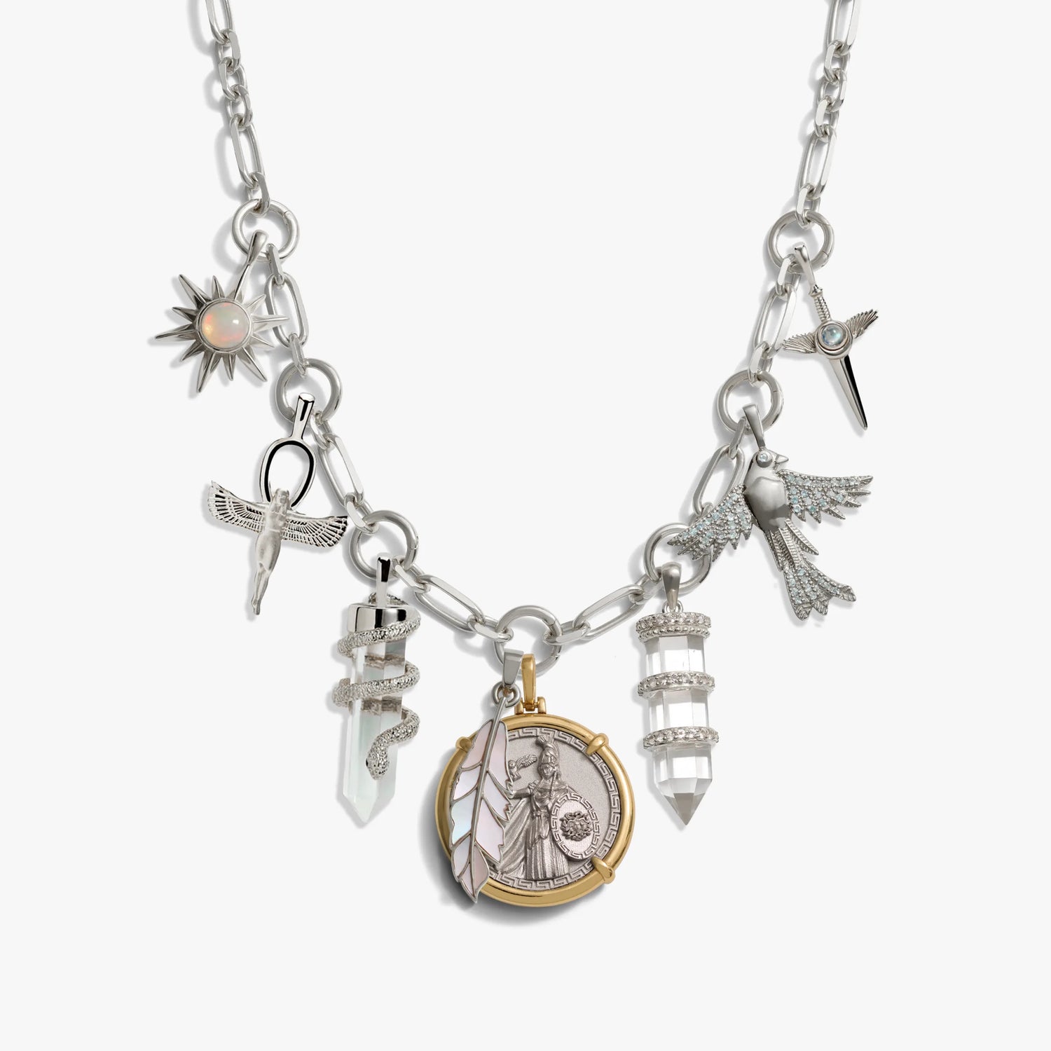 Awe Inspired Necklaces 925 Sterling Silver Athena Statement Charm Necklace