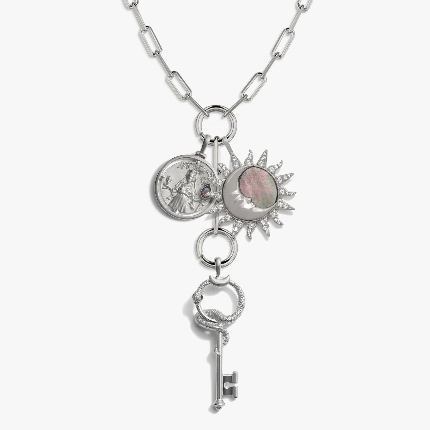 Awe Inspired Necklaces 925 Sterling Silver Dark Goddess Charm Lariat