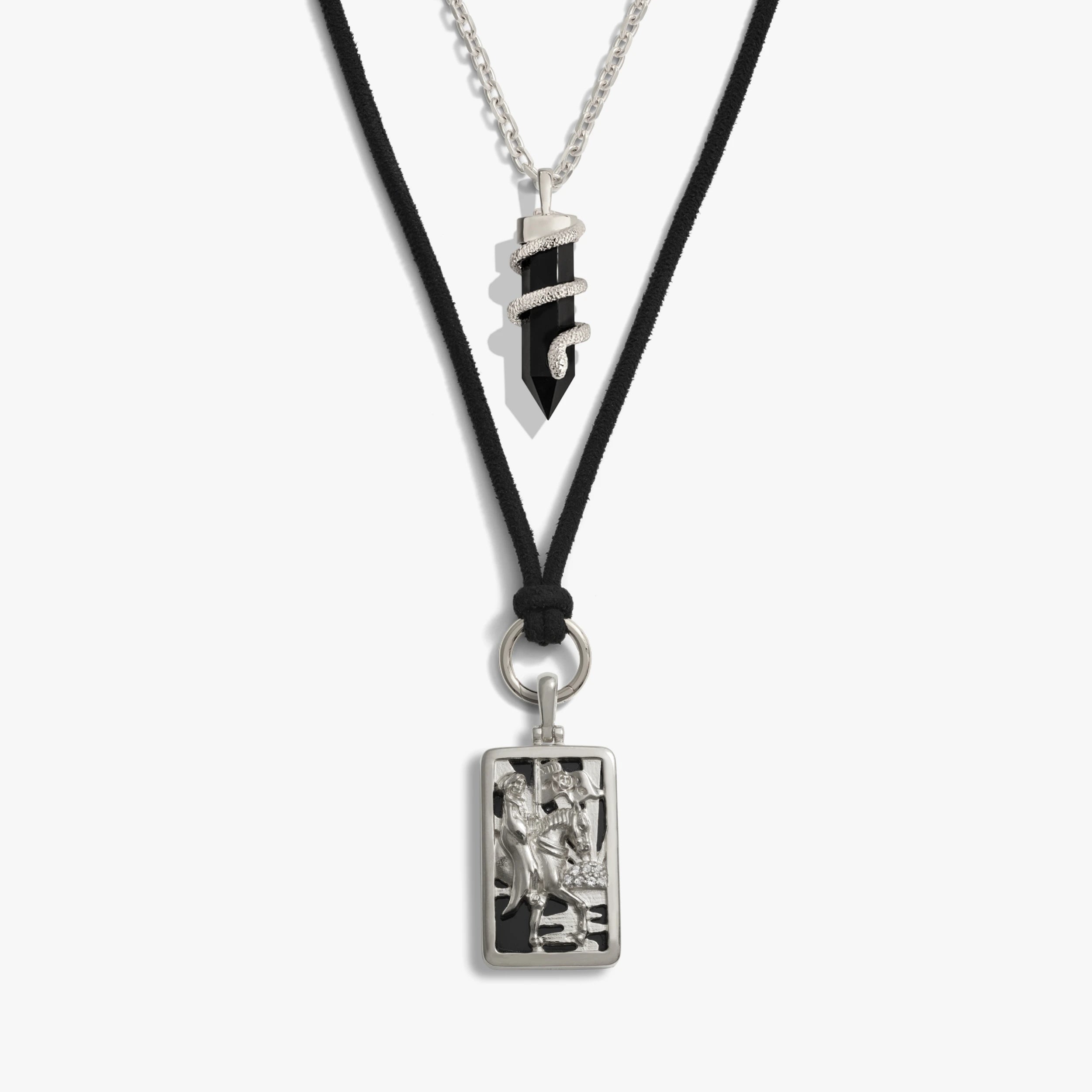 Awe Inspired Necklaces 925 Sterling Silver Death Crystal Cord Charm Necklace