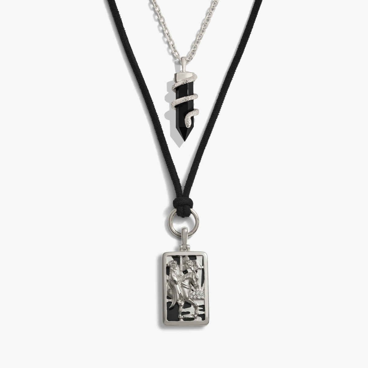 Awe Inspired Necklaces 925 Sterling Silver Death Crystal Cord Charm Necklace