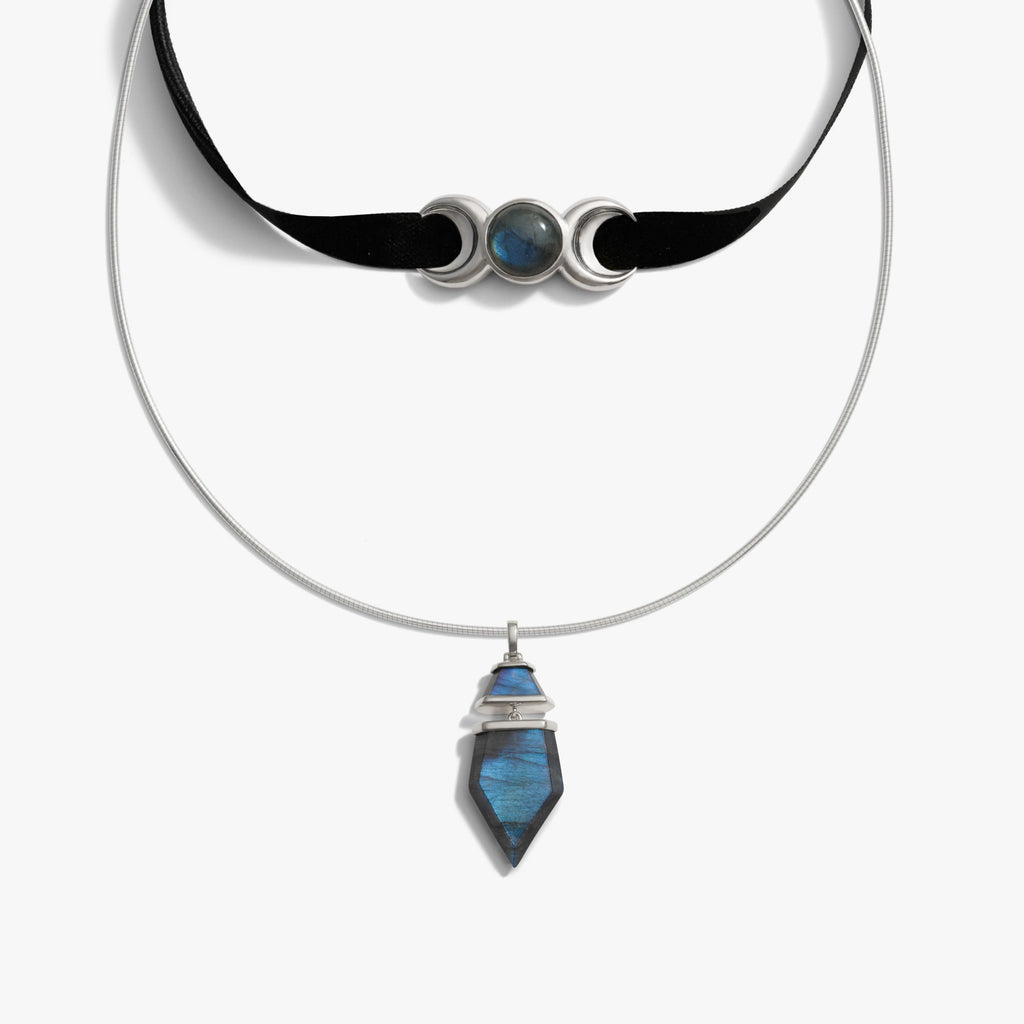 Awe Inspired Necklaces 925 Sterling Silver / Labradorite Dark Femme Necklace Set