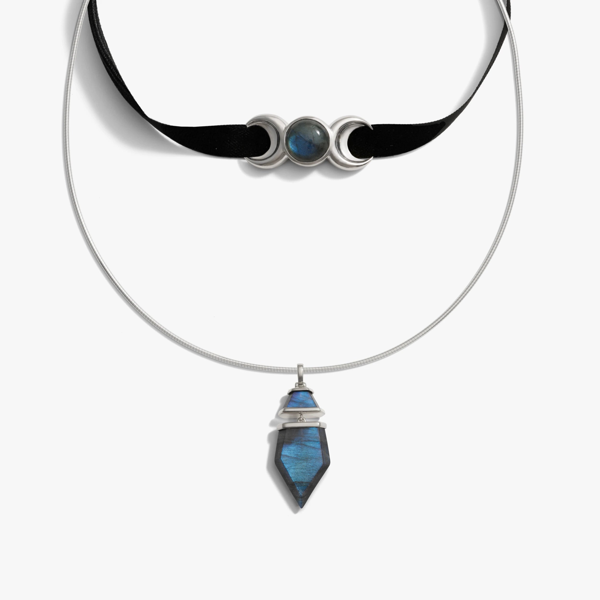 Awe Inspired Necklaces 925 Sterling Silver / Labradorite Dark Femme Necklace Set