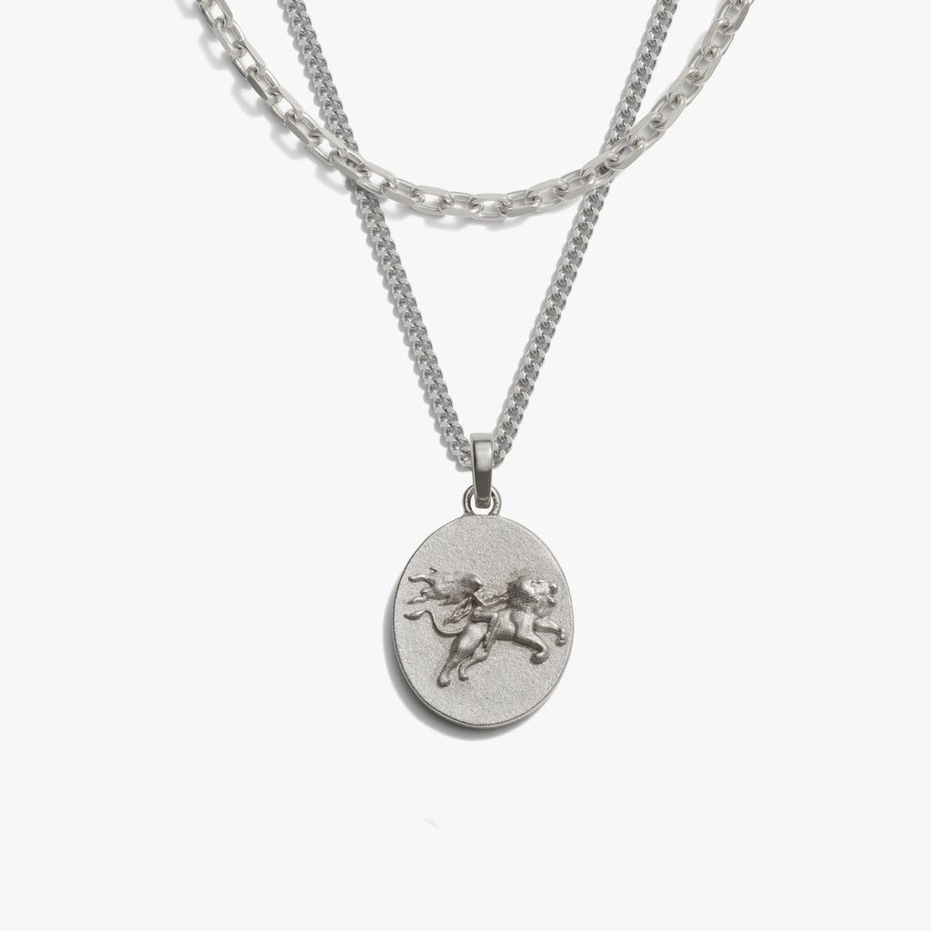 Awe Inspired Necklaces 925 Sterling Silver / Leo Men's Zodiac Goddess Amulet Set