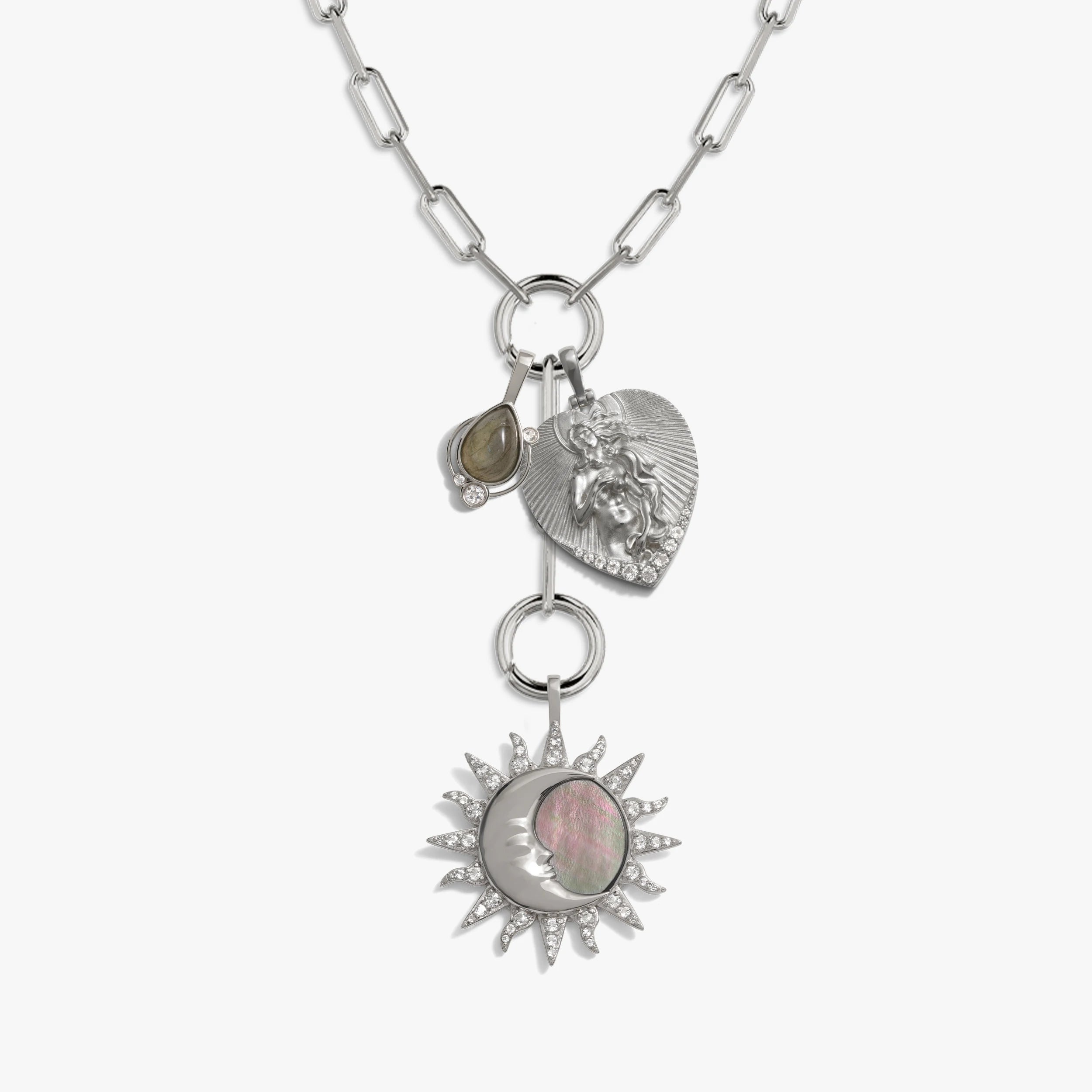 Awe Inspired Necklaces 925 Sterling Silver Love Goddess Charm Lariat