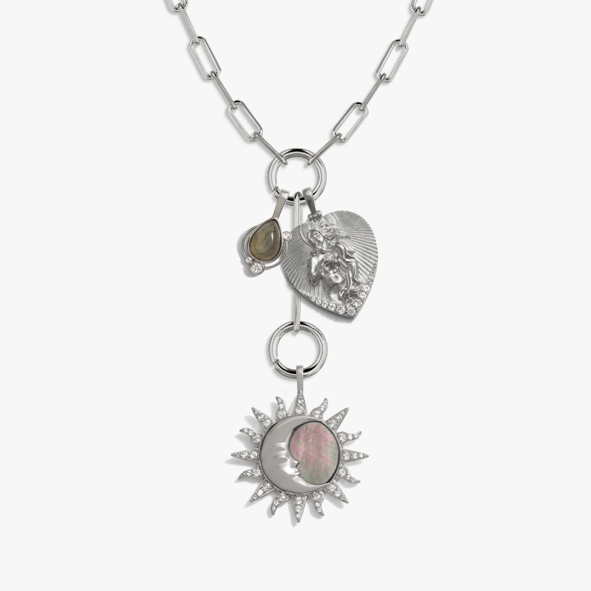 Awe Inspired Necklaces 925 Sterling Silver Love Goddess Charm Lariat