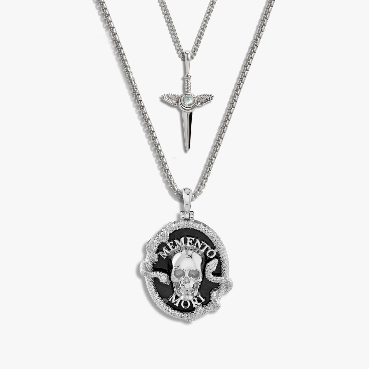 Awe Inspired Necklaces 925 Sterling Silver Men's Memento Mori Necklace Set