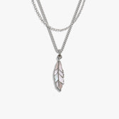 Awe Inspired Necklaces 925 Sterling Silver Men's Mother of Pearl Feather Necklace Set
