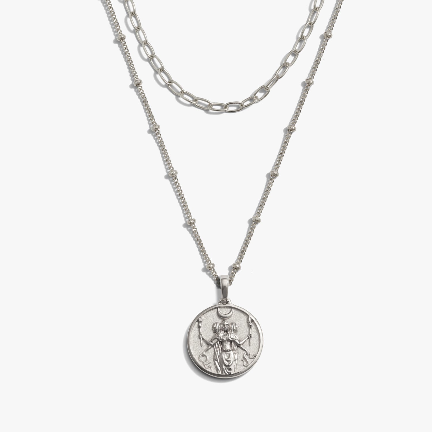 Awe Inspired Necklaces 925 Sterling Silver Mini Hecate + Delicate Paperclip Necklace Set