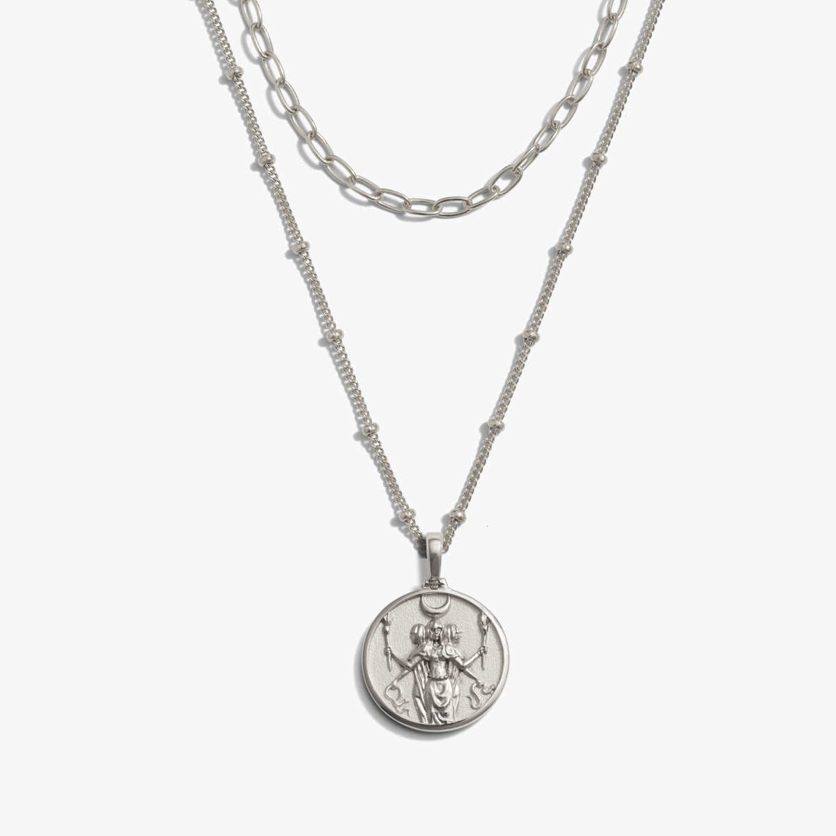 Awe Inspired Necklaces 925 Sterling Silver Mini Hecate + Delicate Paperclip Necklace Set