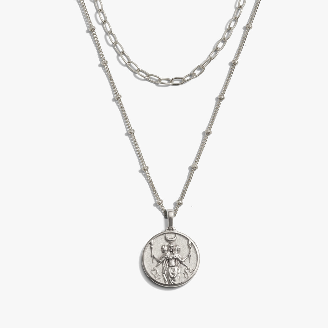 Awe Inspired Necklaces 925 Sterling Silver Mini Hecate + Delicate Paperclip Necklace Set