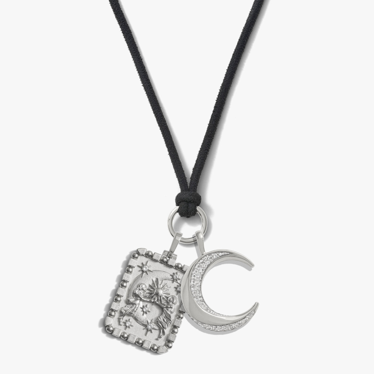 Awe Inspired Necklaces 925 Sterling Silver Moon Duo Cord Charm Necklace