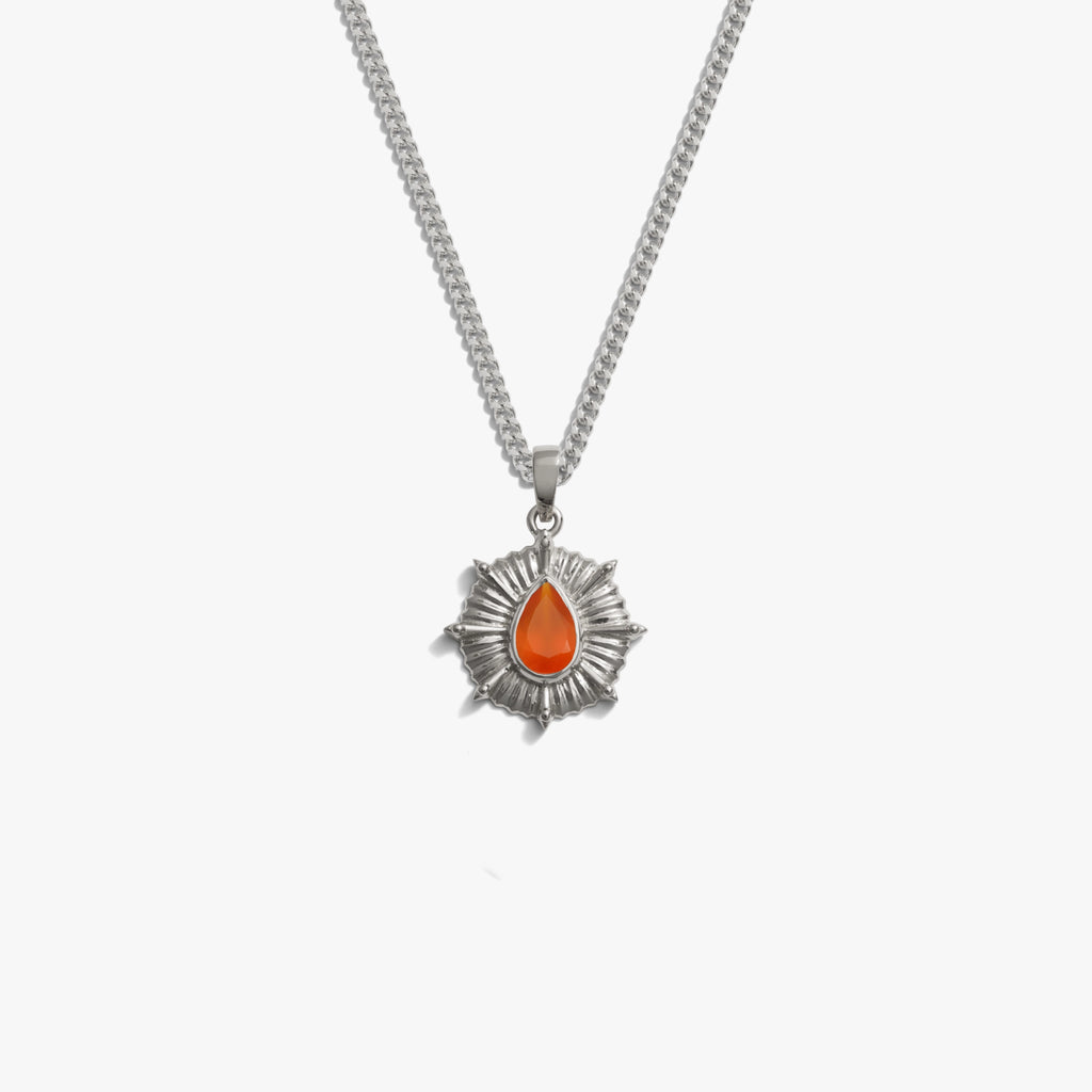 Awe Inspired Necklaces 925 Sterling Silver / Orange Onyx / Cuban Chain Men's Aura Necklace