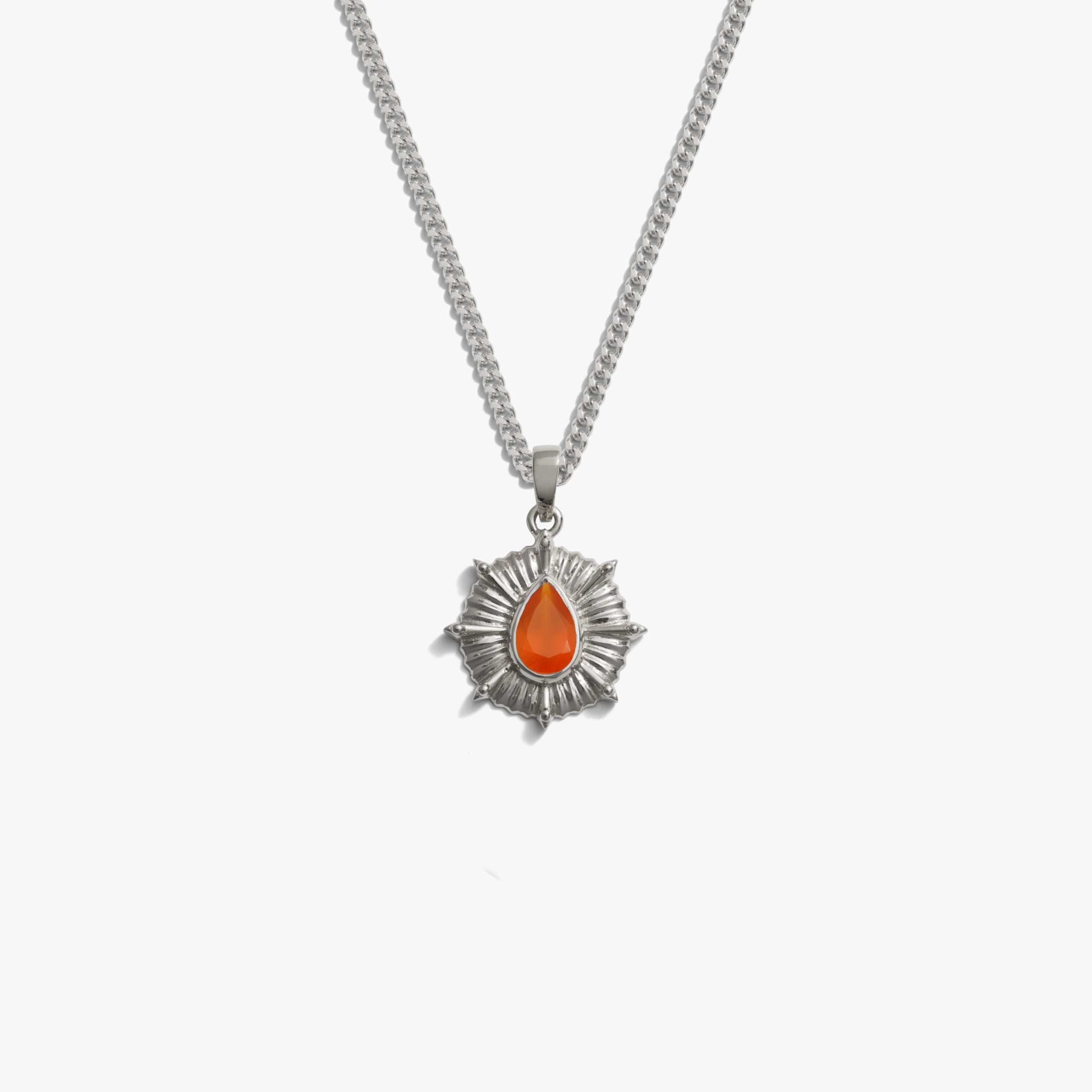 Awe Inspired Necklaces 925 Sterling Silver / Orange Onyx / Cuban Chain Men's Aura Necklace