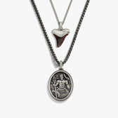 Awe Inspired Necklaces 925 Sterling Silver Poseidon and Shark Tooth Necklace Set