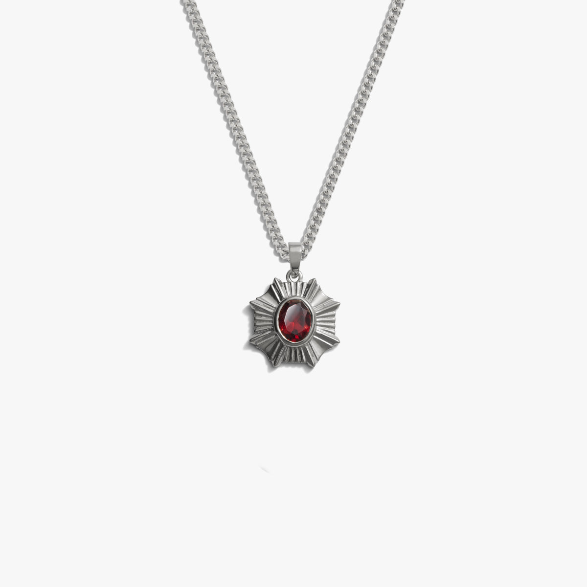 Awe Inspired Necklaces 925 Sterling Silver / Red Garnet / Cuban Chain Men's Aura Necklace