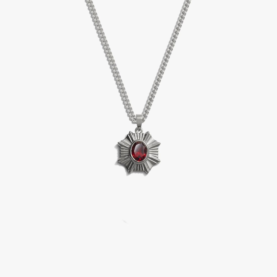 Awe Inspired Necklaces 925 Sterling Silver / Red Garnet / Cuban Chain Men's Aura Necklace