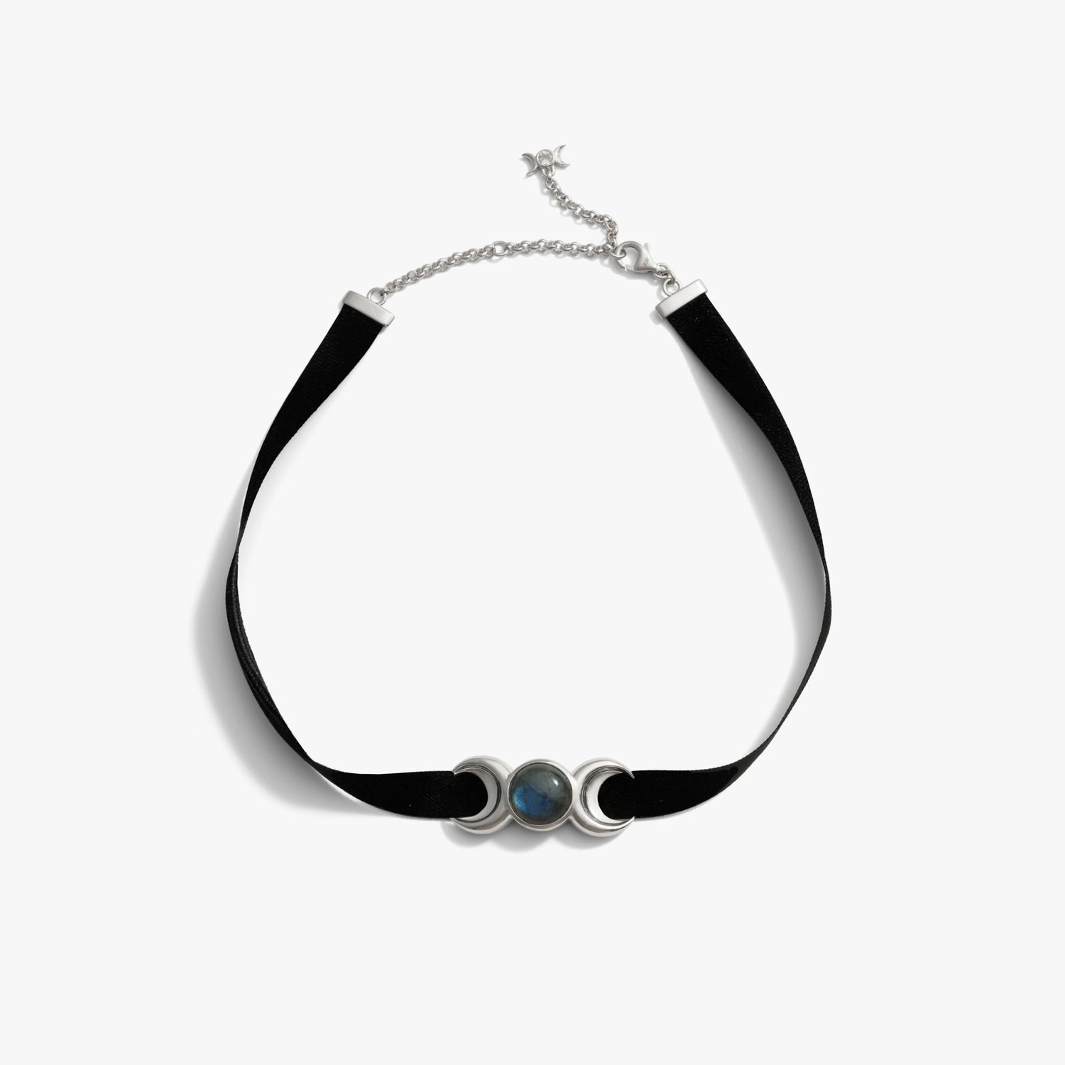 Awe Inspired Necklaces 925 Sterling Silver Triple Moon Velvet Choker