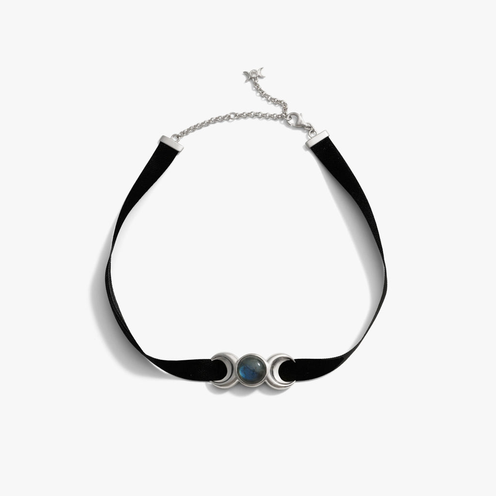 Awe Inspired Necklaces 925 Sterling Silver Triple Moon Velvet Choker