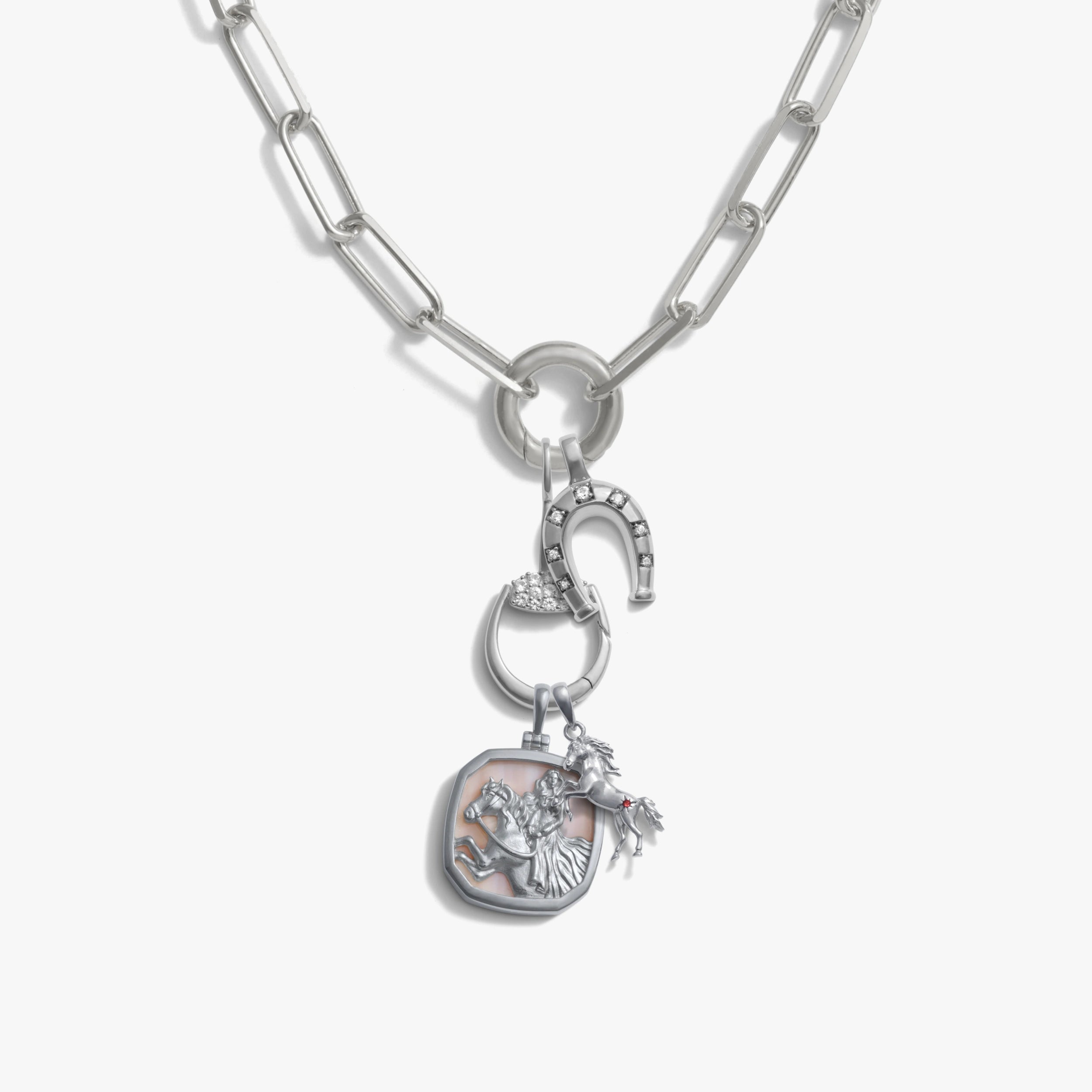 Awe Inspired Necklaces 925 Sterling Silver White Horse Charm Lariat