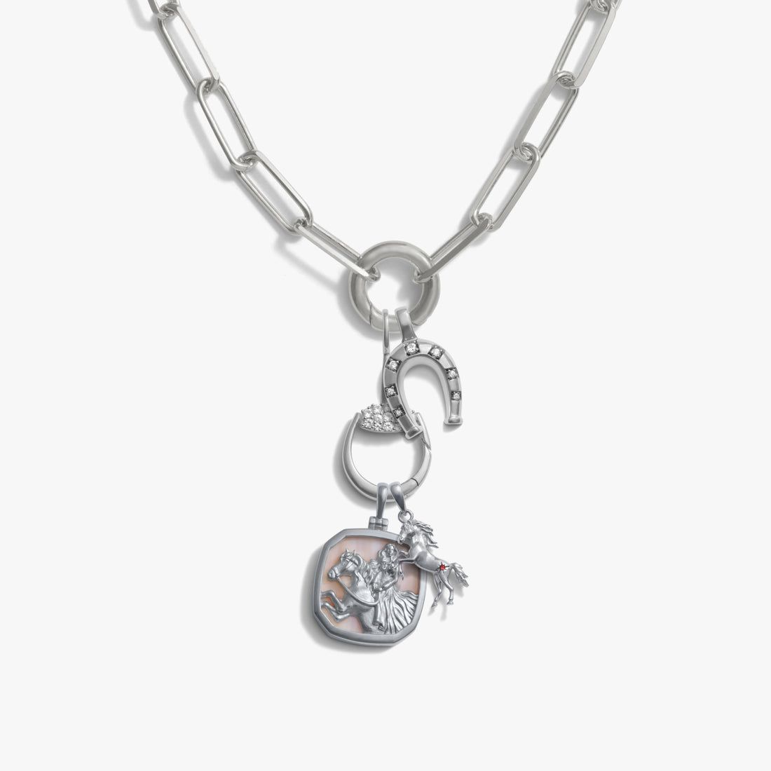 Awe Inspired Necklaces 925 Sterling Silver White Horse Charm Lariat