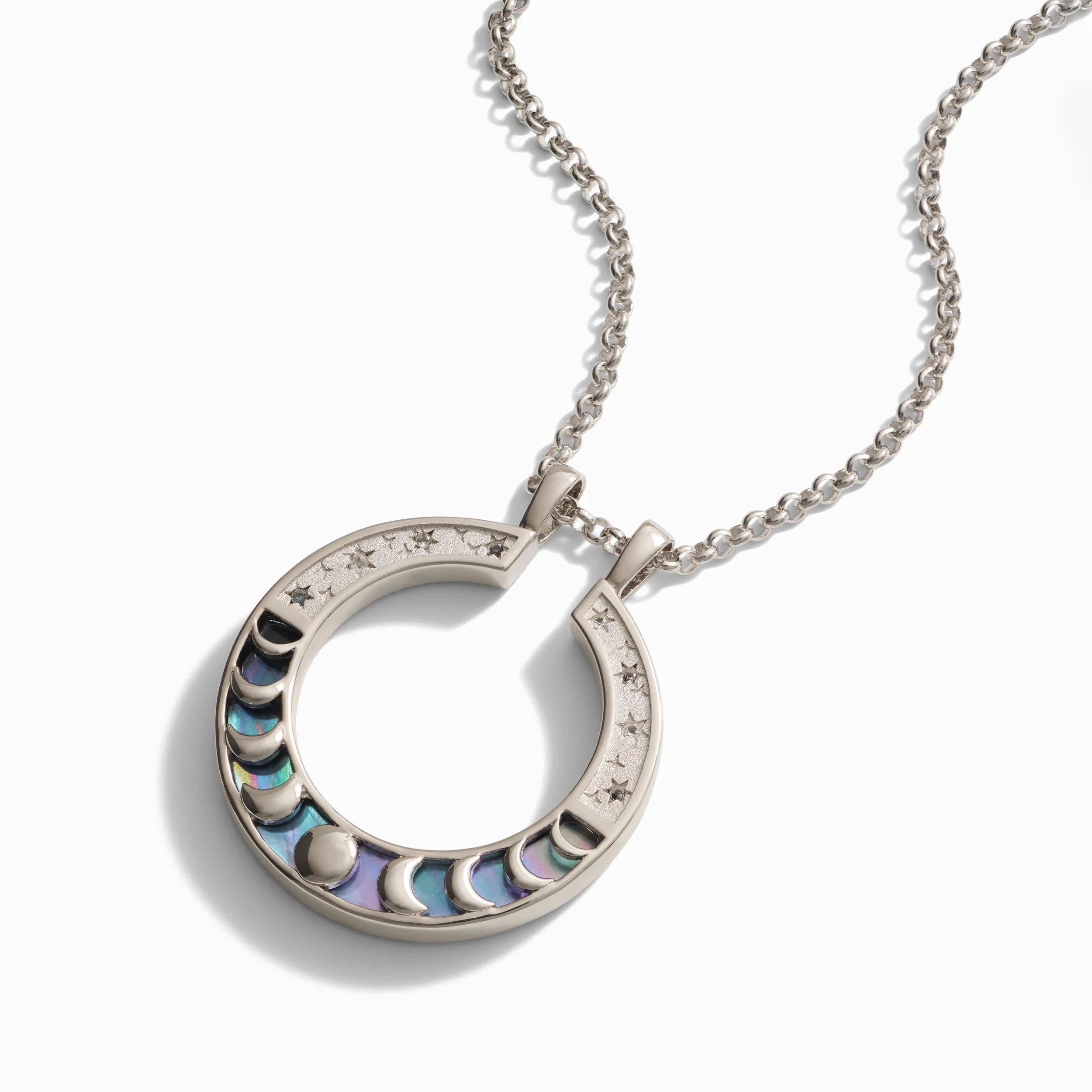 Awe Inspired Necklaces Black Mother of Pearl Moon Phase Halo Necklace
