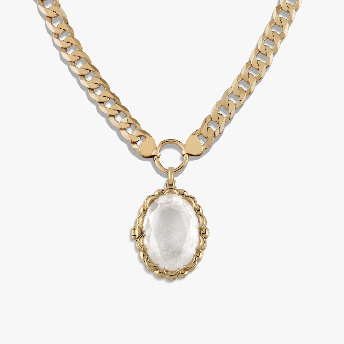 Awe Inspired Necklaces Crystal Quartz / 14K Yellow Gold Vermeil / 16" Oracle Locket Cuban Collector Set